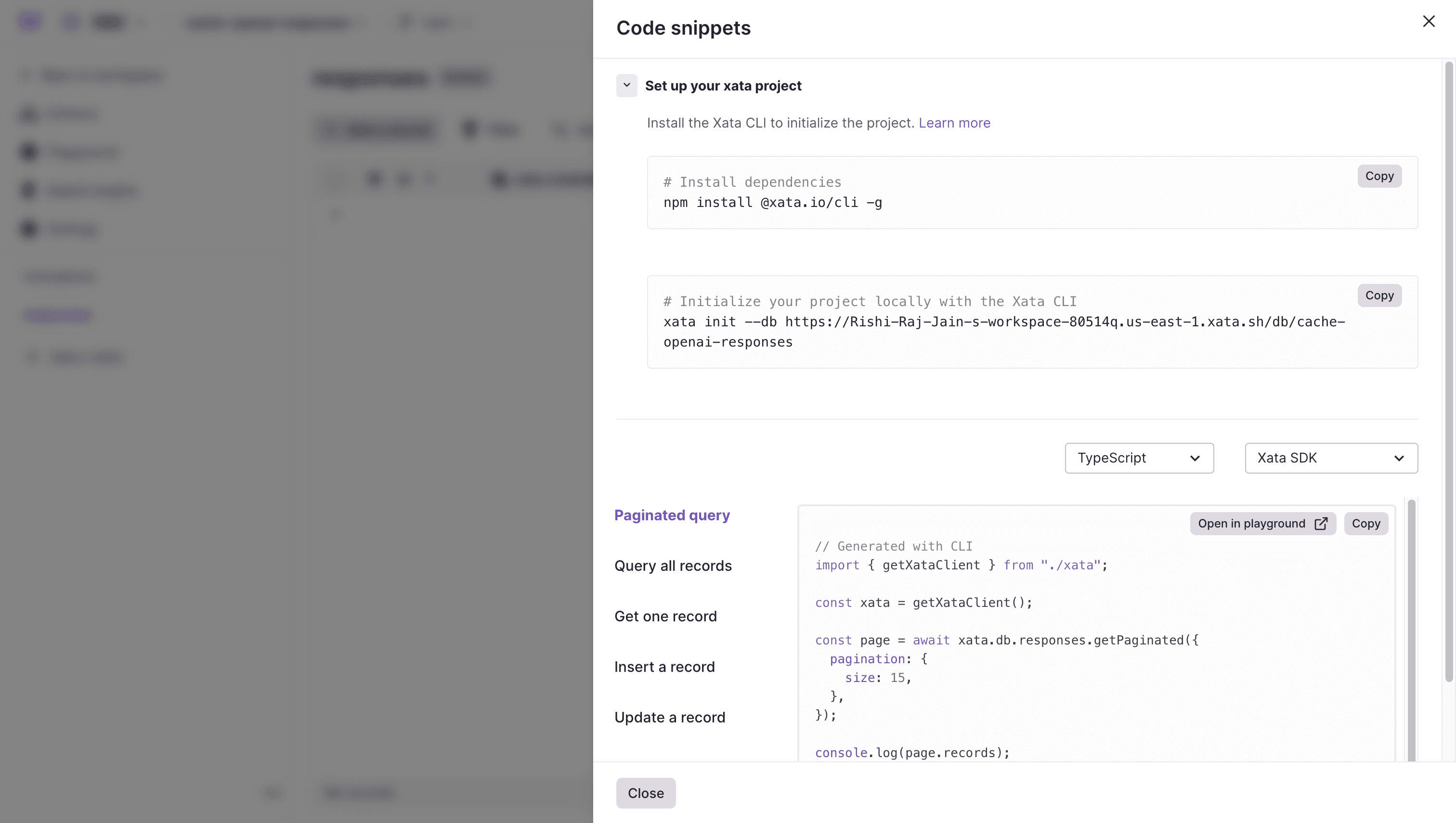 Obtain Xata Setup Commands