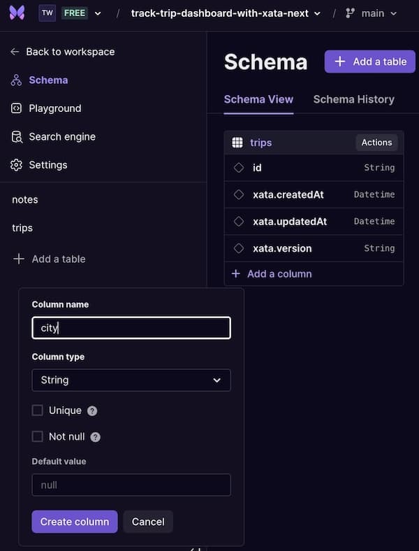 Adding column types